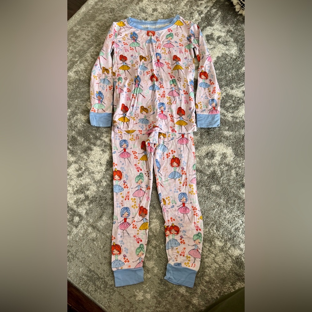 Little Sleepies Pink Ballerina Print Pajama Set with Light Blue Trim